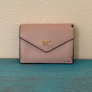 Michael Kors Pale Pink Leather Card Holder With MK Snap Closure Wallet